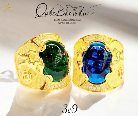 Nhẫn oval đá xanh 3c9
